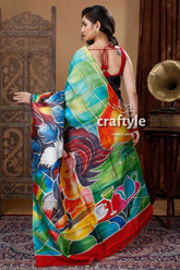 Black with multicolor hand painted pure mulberry silk sari colorful painted saree 4