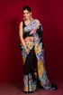 Black with multicolor radha krishna painted hand batik pure mulberry silk saree woman black saree colorful batik 1