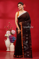 Blackcurrent copper zari work linen jamdani saree brown saree silver border 3