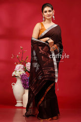 Blackcurrent copper zari work linen jamdani saree woman brown saree 5