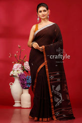 Blackcurrent copper zari work linen jamdani saree brown cotton saree woven designs 1