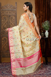 Blonde yellow tissue organza soft silk saree woman cream-colored saree pink orange 5