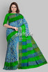 Blue and green hand block print pure tussar saree with zari border blue green patterned saree 1