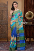 Blue hand painted zari tussar silk saree with floral motif - pure elegance blue floral patterned saree 1