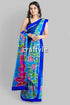 Blue lotus motif ma durga painted hand batik pure mulberry silk sare blue floral-patterned saree 1