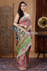 Blush pink hand painted zari pure tussar kalamkari design saree woman colorful floral saree 3