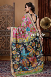 Blush pink hand painted zari pure tussar kalamkari design saree painted silk saree 4