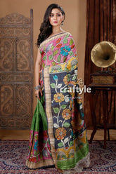 Blush pink hand painted zari pure tussar kalamkari design saree floral-patterned saree 5