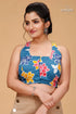 Bondi blue floral hand batik pure cotton blouse woman blue floral halter neck 1