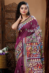 Boysenberry purple silk kantha work saree maroon saree colorful embroidered patterns 2