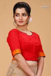 Bright red kantha patchwork blouse - designer pure cotton woman red blouse orange black 4
