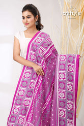 Bright Violet Pure Silk Kantha Embroidered Dupatta - Craftyle