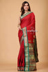 Burgundy bomkai silk saree with zari and meenakari accents red saree green gold border 1