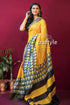 Butter yellow hand block print zari pure tussar silk saree yellow patterned saree 1