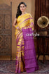 Butter yellow shibori pure tussar silk saree yellow purple tie-dye saree 1