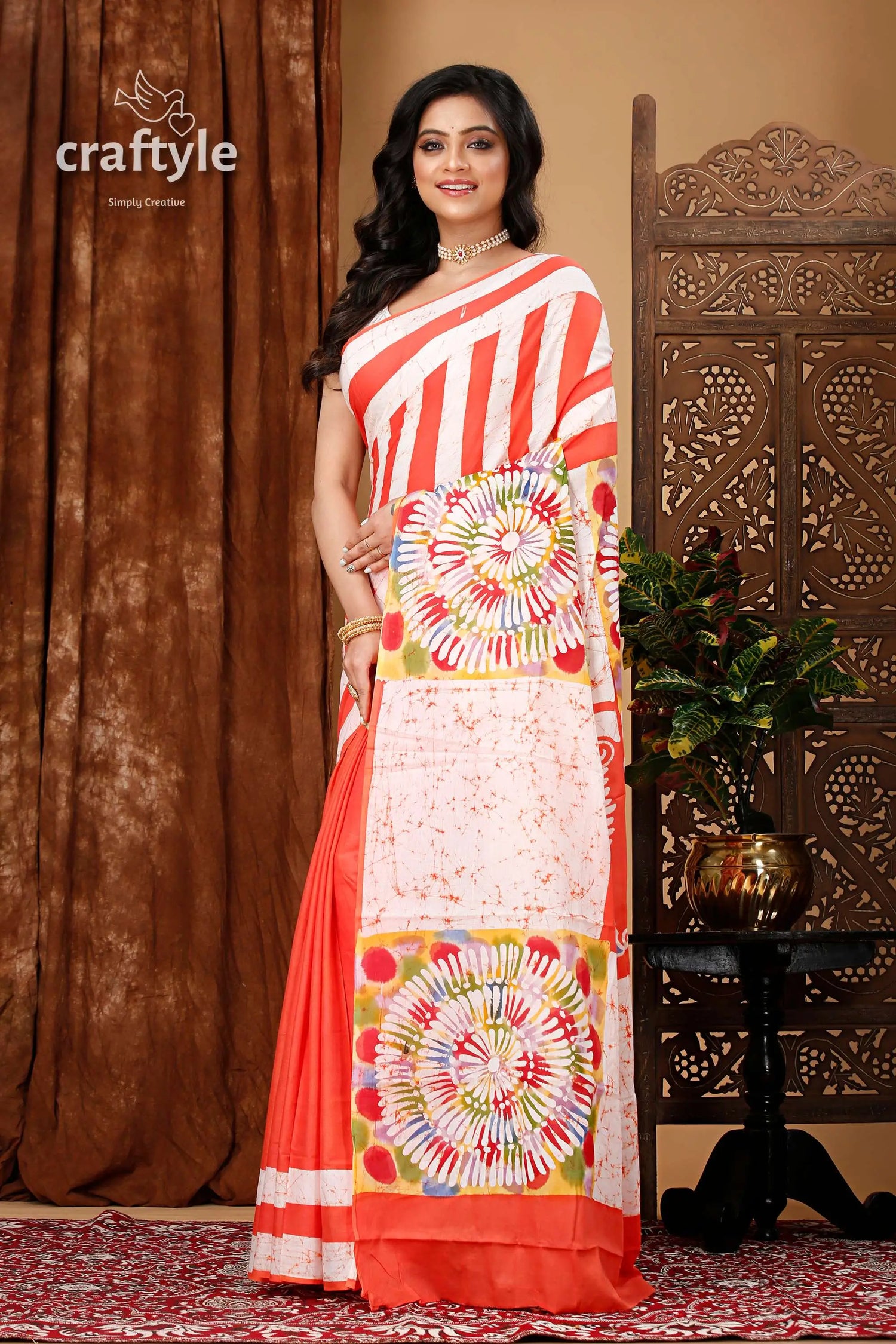 Butterfly painted stylish hand batik pure cotton saree woman colorful patterned saree 3