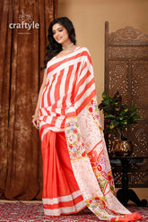 Butterfly painted stylish hand batik pure cotton saree woman striped patterned saree 4