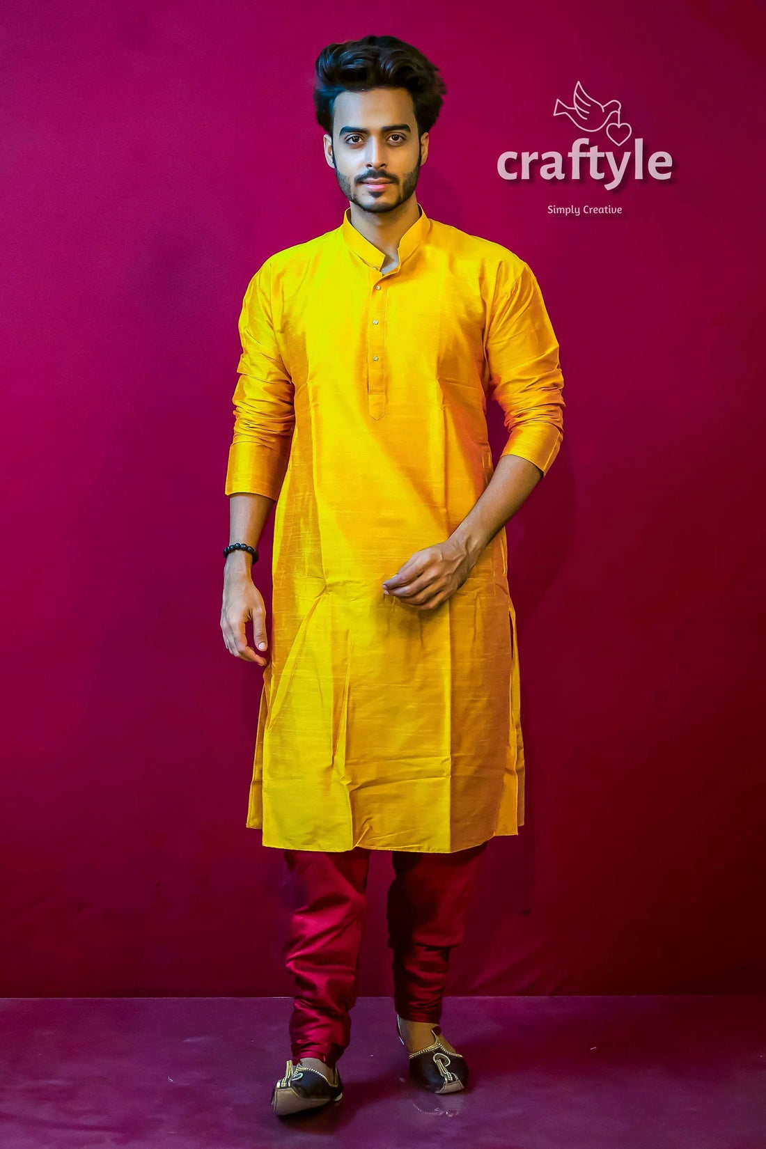 Butterscotch yellow mens silk kurta indian wedding collection man red pants 1