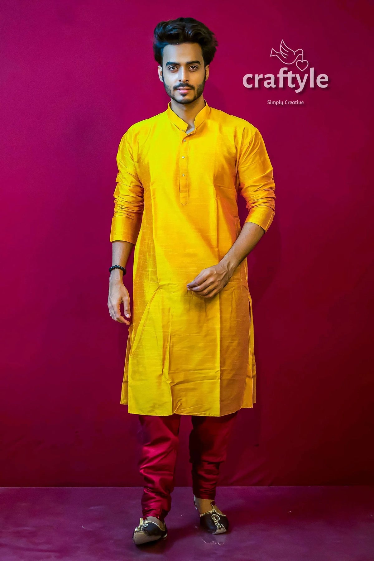 Butterscotch yellow mens silk kurta indian wedding collection man red pants 1