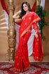 Candy red handloom cotton saree red saree gold accents 1