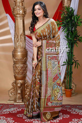 Caramel brown exquisite silk kantha embroidery saree brown patterned saree 3