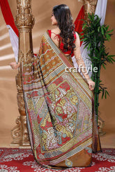 Caramel brown exquisite silk kantha embroidery saree brown saree colorful floral geometric 4