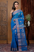 Cerulean blue zari handloom saree - exquisite design for any occasion blue saree silver border 1
