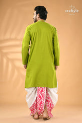 Citrus green designer cotton panjabi for men reverse stitch men’s green kurta white pink 6