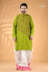 Citrus green designer cotton panjabi for men reverse stitch men’s lime green long sleeved kurta 1
