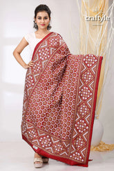 Claret maroon and white handcrafted kantha stitch pure silk dupatta maroon white patterned shawl 1