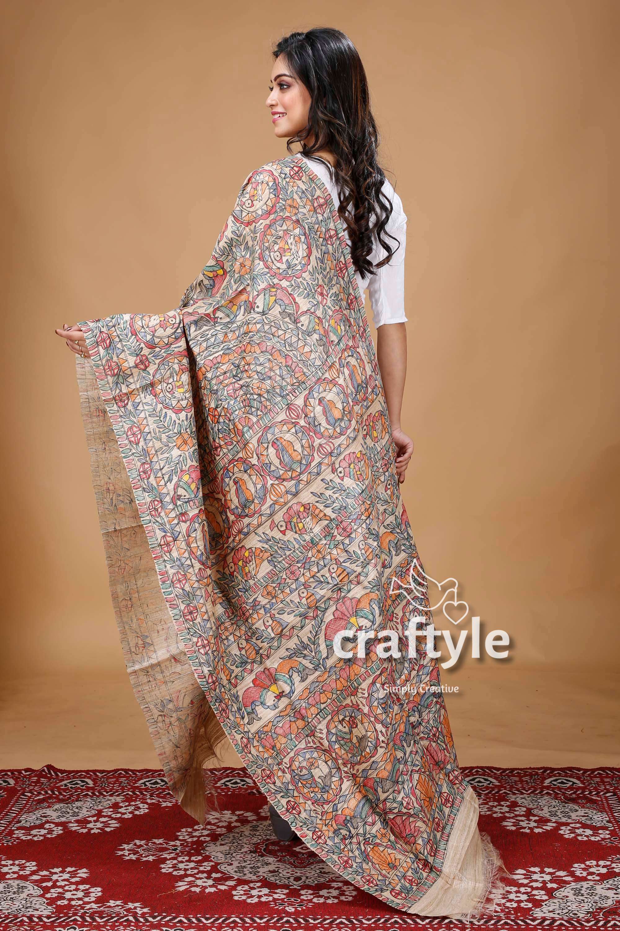 Classic Madhubani Hand Painted Dupatta - Craftyle