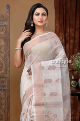 Classic tasman white handloom saree with zari work - elegant and timeless elegant white saree floral patterns 2