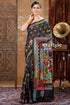 Coal black hand embroidered silk kantha saree black saree colorful embroidery 1