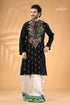 Coal black multi thread design kantha stitch cotton panjabi for men men’s black embroidered kurta white 1