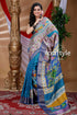 Cobalt blue hand painted zari pure tussar kalamkari saree woman blue patterned saree 1