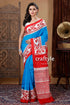 Cobalt blue & red jamdani motif hand block pure mulberry silk saree blue red patterned saree 1