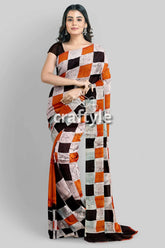 Cocoa brown and black hand batik mulberry pure silk saree - woman checkered saree 4