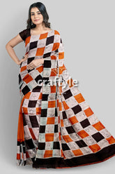 Cocoa brown and black hand batik mulberry pure silk saree - woman checkered saree 5