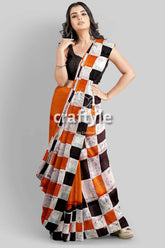 Cocoa brown and black hand batik mulberry pure silk saree - woman checkered saree 2