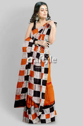 Cocoa brown and black hand batik mulberry pure silk saree - woman checkered saree 3