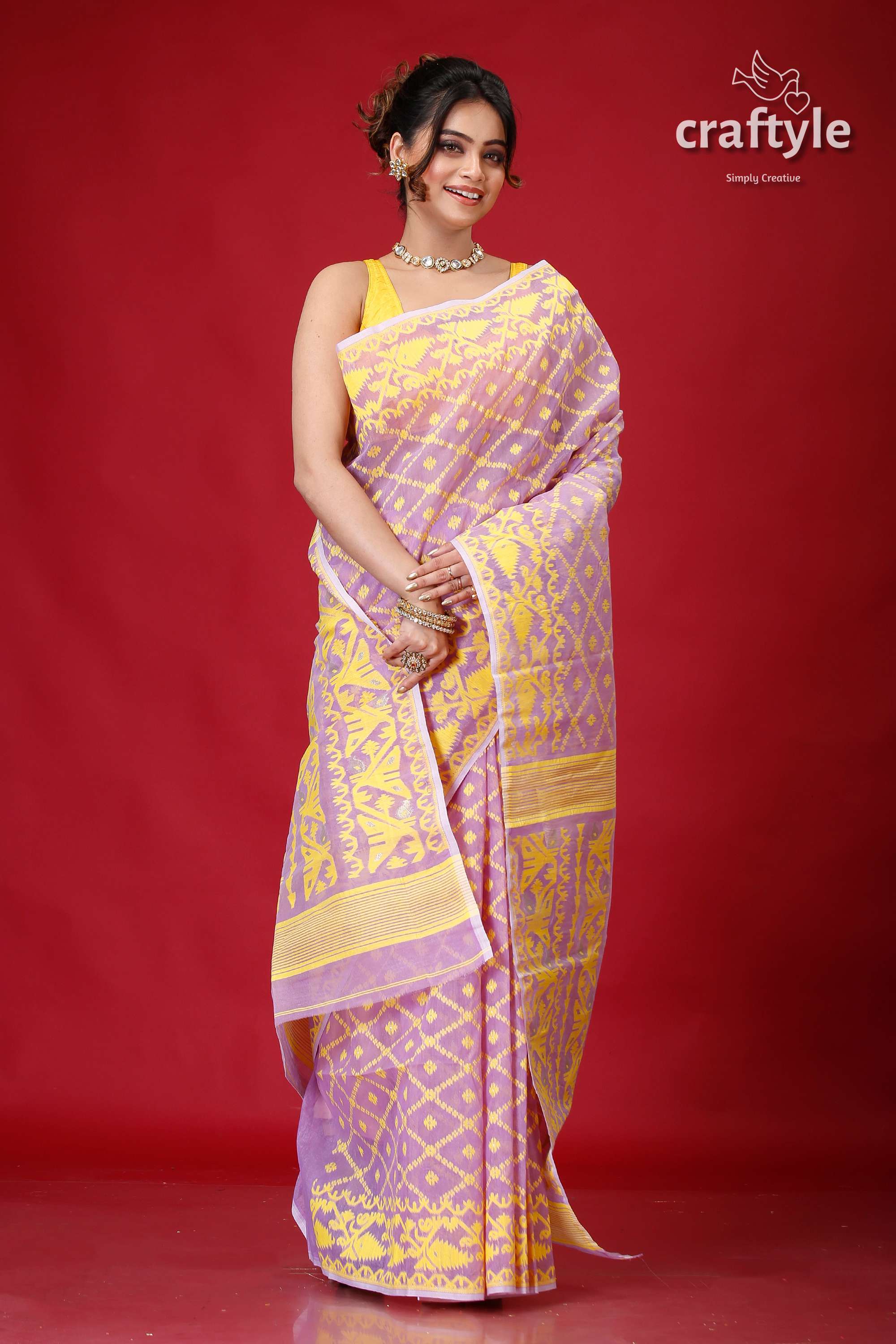 Cold Purple Classic Jamdani Saree-Craftyle