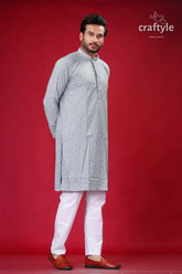 Columbia blue chikankari kurta for men with sequin embellishments man light gray kurta white 4