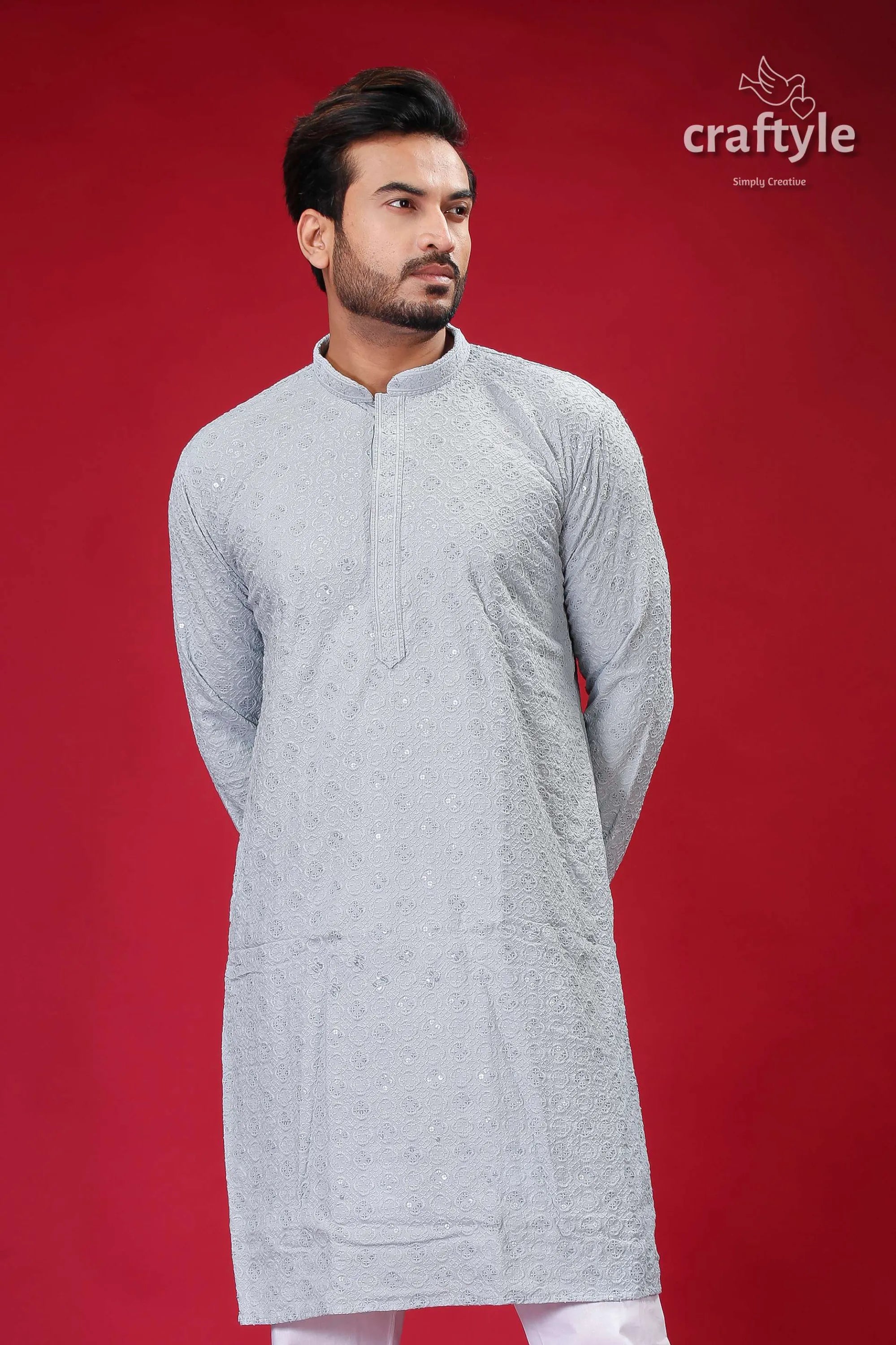 Columbia blue chikankari kurta for men with sequin embellishments man embroidered 2