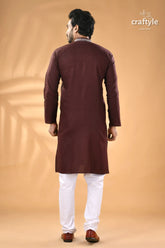 Congo brown kantha stitch cotton men’s kurta men’s maroon kurta white pajama 6