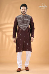 Congo brown kantha stitch cotton men’s kurta men’s maroon embroidered cotton kurta 1