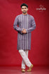 Cool grey hand kantha stitch cotton kurta for men man lavender kurta white pants 1