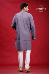 Cool grey hand kantha stitch cotton kurta for men man purple kurta white pants 5