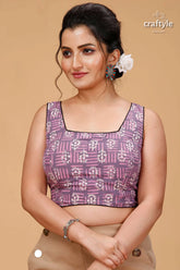 Cool grey & pink dabu print blouse - pure cotton woman purple patterned crop square 1