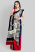 Coral red black hand block print pure mulberry silk saree - indian ethnic wear woman red navy saree 1