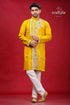 Corn yellow kantha hand embroidered gents kurta yellow embroidered kurta pajama set 1
